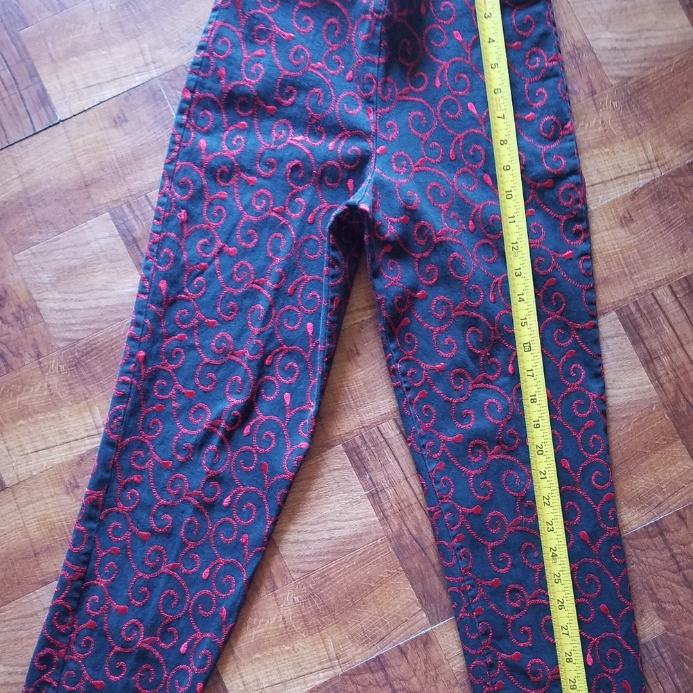 B&J slacks Black w Red Embroidery